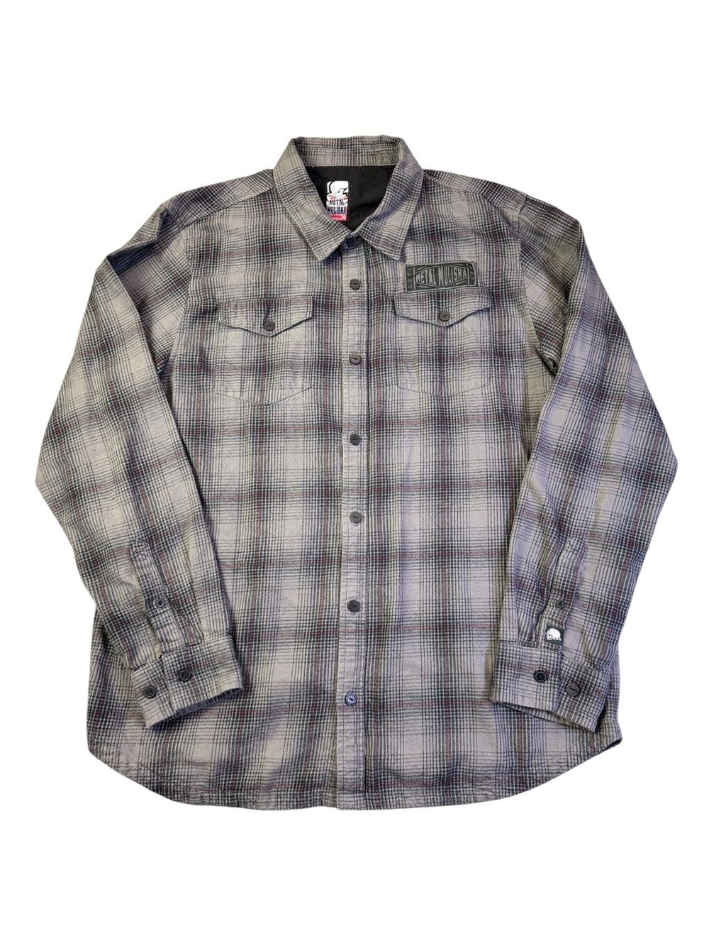 Metal Mulisha Plaid Flannel Button Up Long Sleeve Shirt Men’s Extra Large Grey